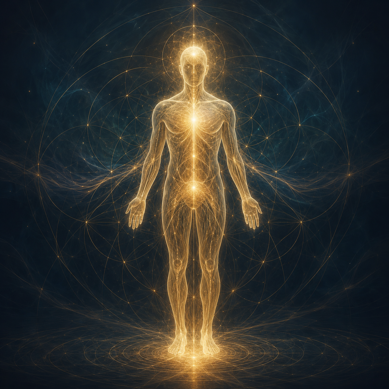 Luminous body frequency field representing the connection between emotional frequency and physical health in the ZenShift Health portal