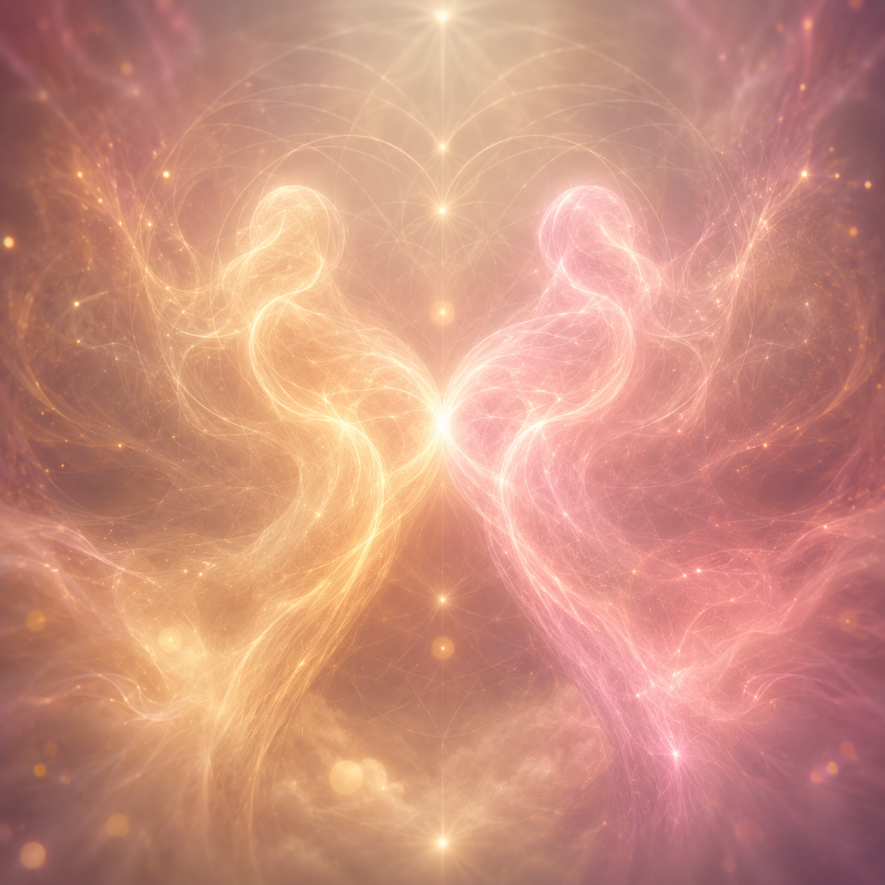 Abstract light forms representing love frequency and conscious relationship alignment in the ZenShift Love portal.