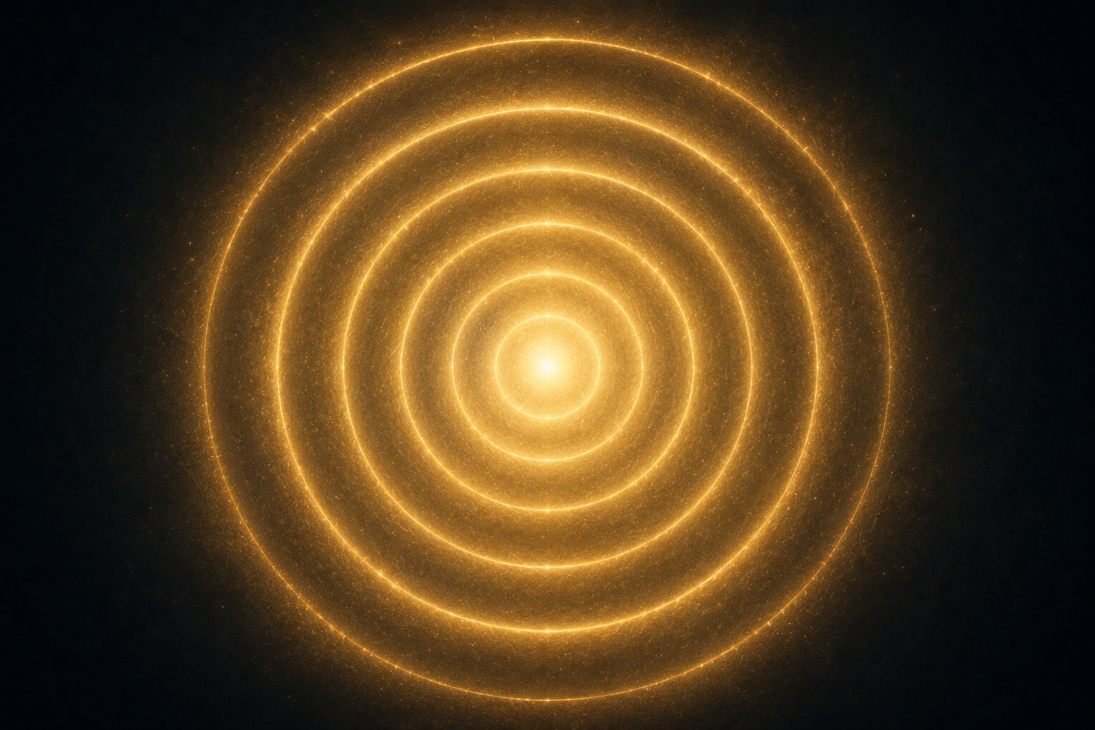 Seven concentric rings of soft golden light radiating outward against a dark background, representing the seven healing frequencies and their effect on the body's energy field