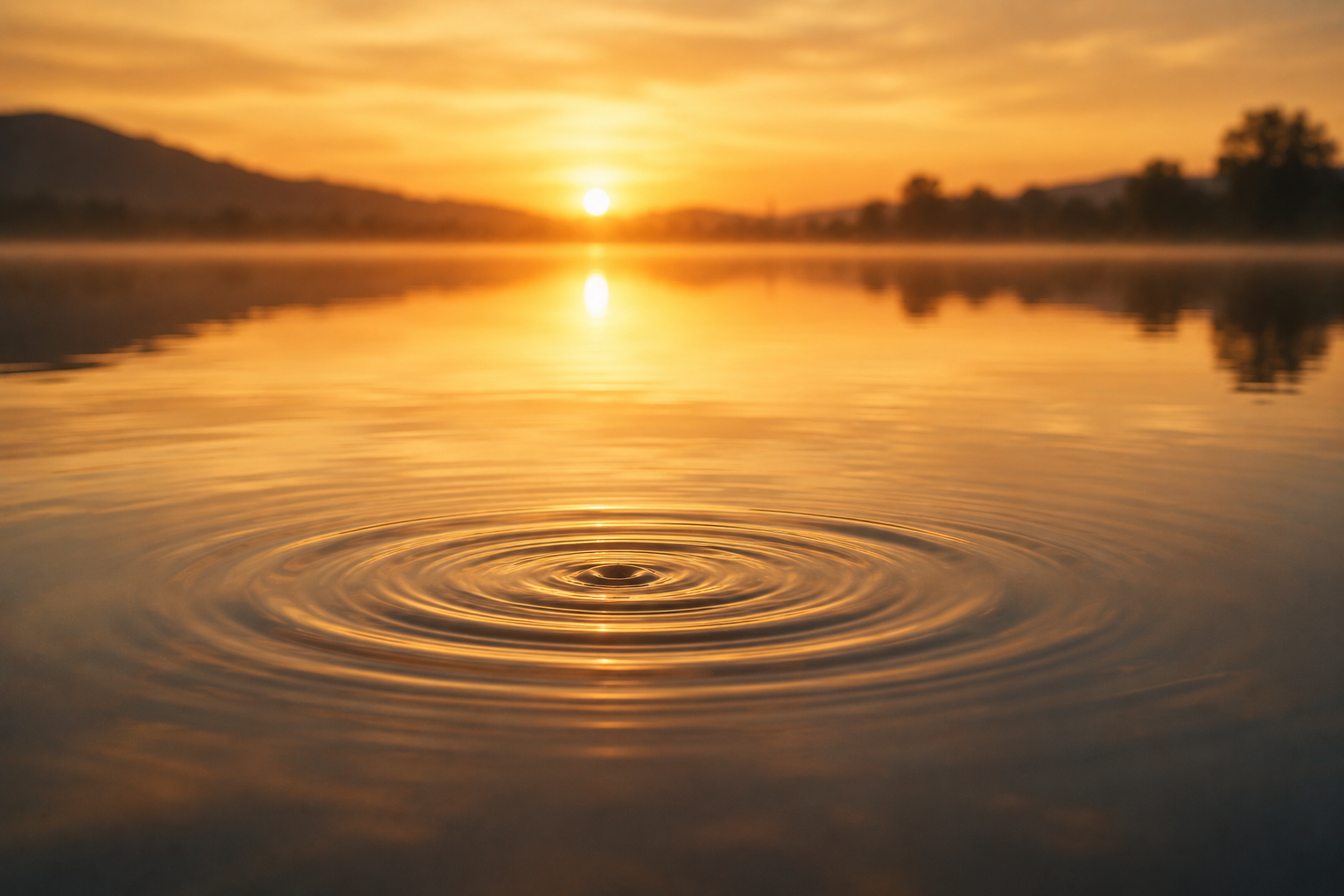 Still water with single ripple representing the parent's regulated brain state and how it moves outward to shape the child's environment in conscious discipline